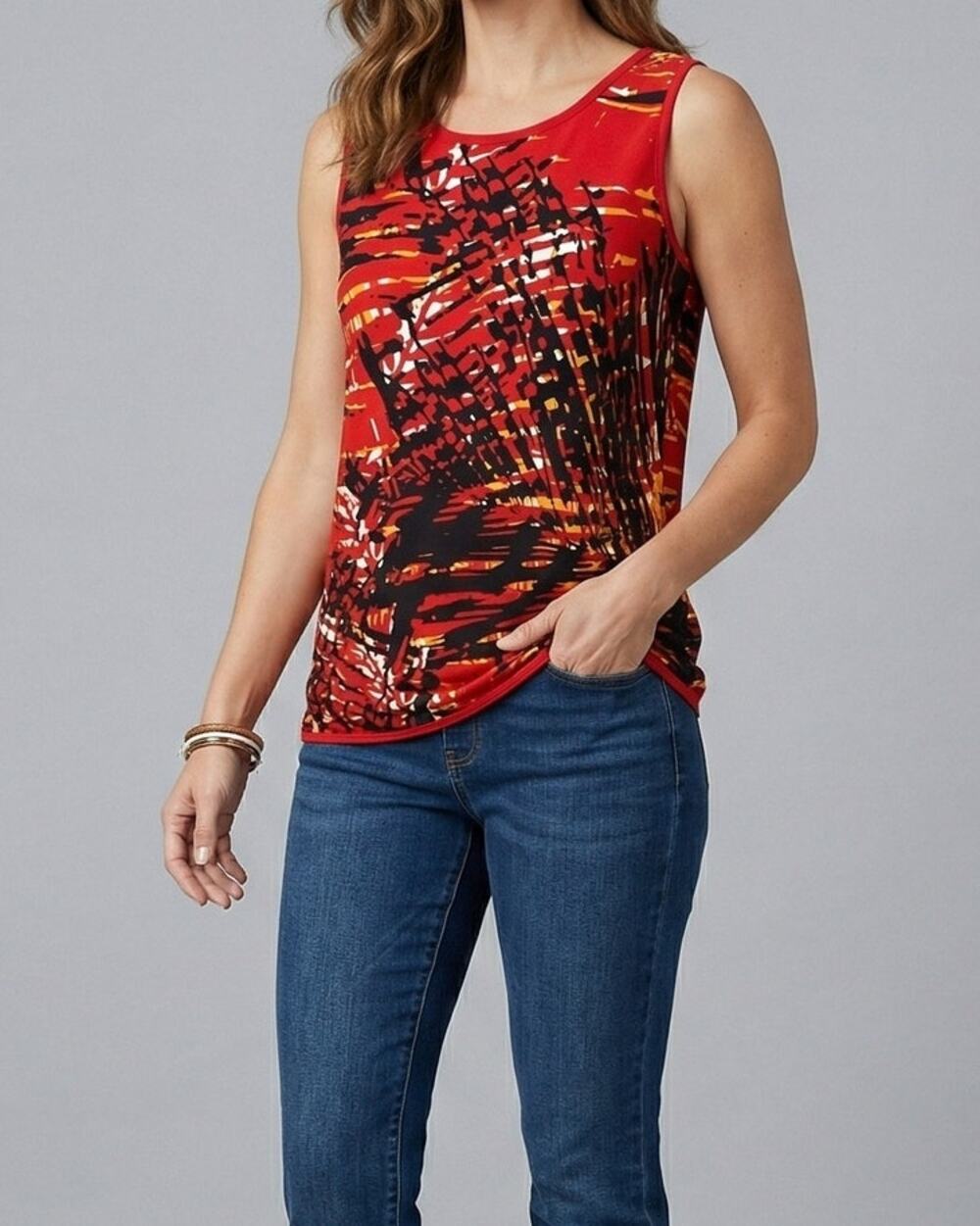 Liz Claiborne XL 100% Polyester Sleeveless Black Red Pattern Top